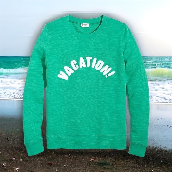 J Crew Factory Kelly Green Vacation! Graphic Crewneck Long Sleeve Sweatshirt - Picture 7 of 7